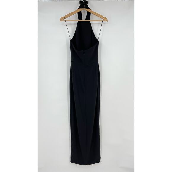 Amanda Uprichard | Queen Gown in Black Halter Neck Maxi Dress w/ Slit S - Picture 5 of 16